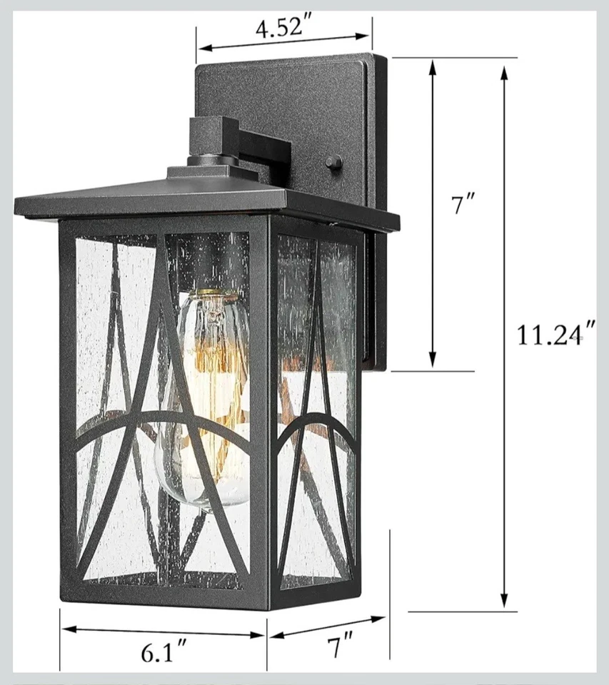Outdoor Wall Lantern with Seeded Glass – Waterproof Exterior Wall Light Fixture, - Image 4 of 4