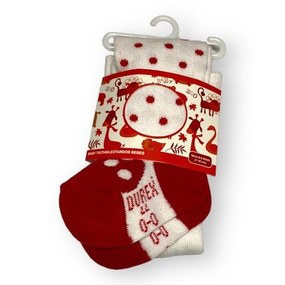 Durex Girls Tights Size 0-6 Mo Red White Black Ladybug Print Polka Dot Feet NEW