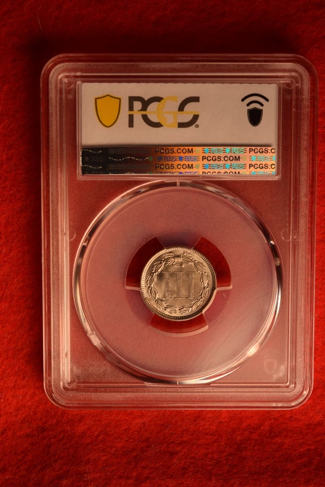 1870 THREE CENT PIECE PCGS CERTIFIED MS--63 GORGEOUS WHITE COIN!   #6 - Image 3 of 3