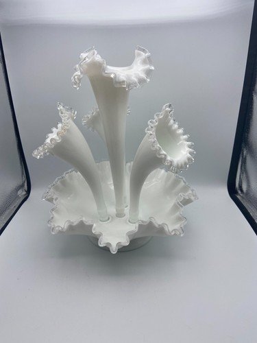 Fenton Large White Milk Glass Silver Crest Four Horn Epergne - Picture 2 of 8
