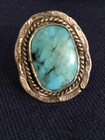 Vintage Bisbee Large Turquoise Silver Size 7 Rope Bezel Native Navaho Ring 8.2g