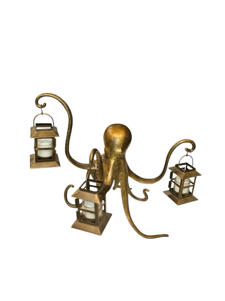 "Centro de mesa pulpo candelabros linterna de vidrio costero 14""x18"" decoración de playa" Foto 3 de 4