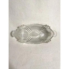 Vintage Hazel Atlas Art Deco Glass Dish Candy Nuts Relish Little Beaded Handles