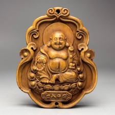 2.8'' China Exquisite Boxwood Hand-Carved Maitreya Buddha Amulet Pendant W781