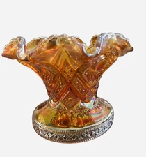 Antique Imperial Carnival Glass Hobstar And Flowers Ruffled Punch Bowl Base