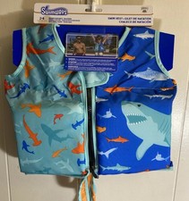 Nwt Swimways Toddler Swim Vest Blue Sharks Orange Ages 2-4 Years