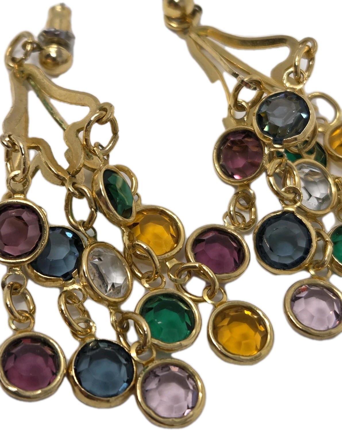 Multicolor Bezel Crystal Dangle Drop Earrings Mul… - image 5