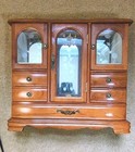 Vintage Large Oak Wood Jewelry Armoire w/Etched Glass Doors H 13’ x W 13’