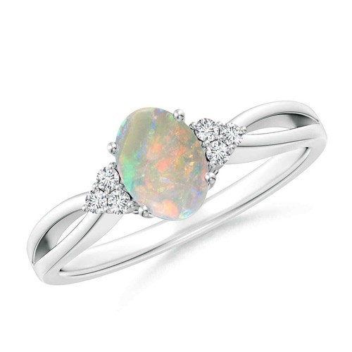 Opal Stone 925 Sterling Silver Birthday Solitaire with Accents Ring Jewelry
