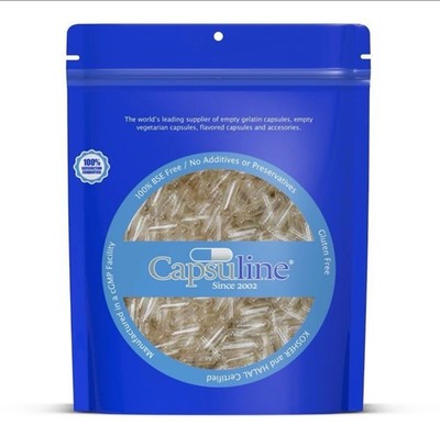 Capsuline Size 0 Empty Gelatin Capsules, Clear - 1500 Count | Gluten F