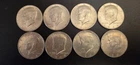 LOT OF (8)  1964- D , VINTAGE KENNEDY HALF DOLLARS