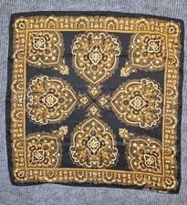 Vtg Saks Fifth Avenue Silk Scarf Made In Italy Gold Black Baroque Design 24x24
