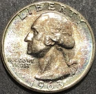 1963 SILVER WASHINGTON QUARTER COIN UNC