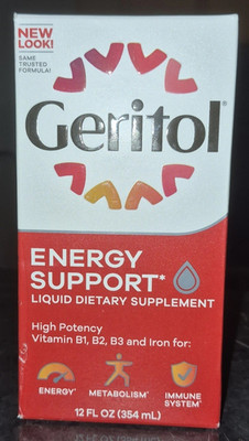 Geritol Energy Support Liquid Vitamin w/ B1 B2 B3 B6 & Iron, 12 fl oz