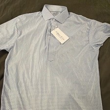 NWT Collars  Co Dress Collar Polo Shirt Small White With Blue Pattern