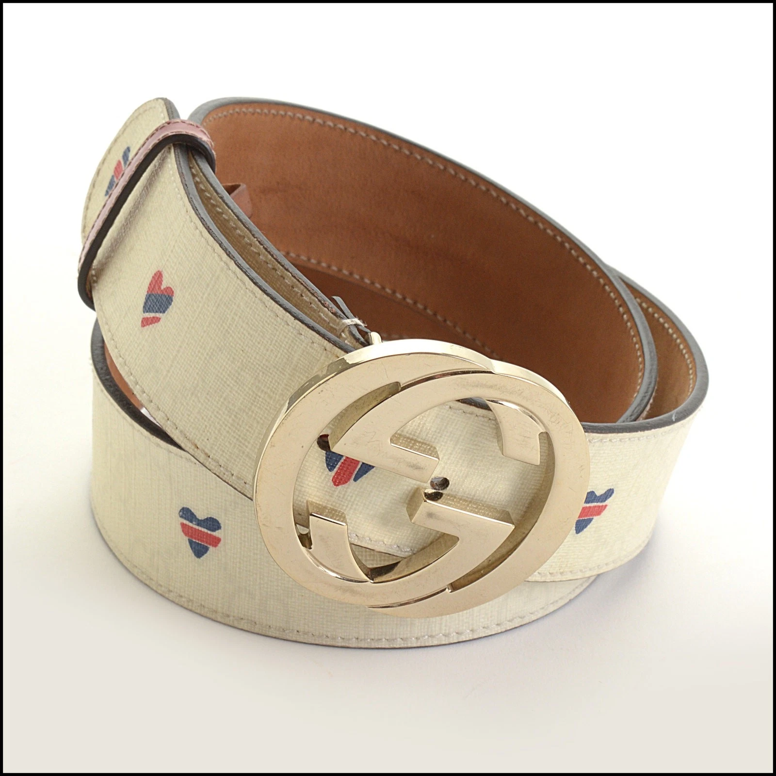 Ceinture Gucci vintage blanche monogramme et coeurs GG boucle RDC14483