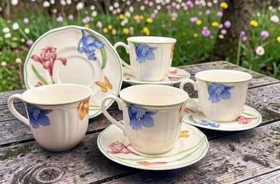 Epoch Exclusive Summer Meadow E210 4 Cups and Saucer Set Floral Tea Coffee Cup