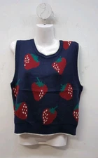 Vigoss Crew Neck  Strawberry Print Sleeveless Women's Sweater Vest M Multicolor