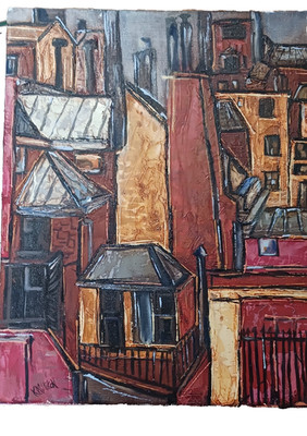 MCM CITYSCAPE BY KATHLEEN MILLIKEN - OIL ON CANVAS 16 × 20