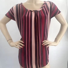 "LOFT" MULTICOLOR STRIPED FRONT KEYHOLE BACK CASUAL CAREER BLOUSE TOP SZ: L NWT