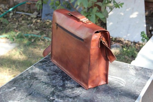 Vintage Goat Leather Men's Briefcase Shoulder Bag Messenger Bags Laptop Case - Picture 3 of 5