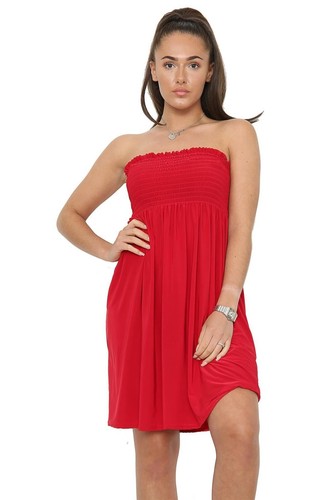 WOMEN SHEERING TOP BOOBTUBE GATHER BANDEAU STRAPLESS SUMMER MINI DRESS PLUS SIZE - Picture 32 of 47