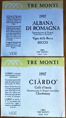 Wine label ITALY THREE MOUNTAINS Albana di Romagna Ciardo 1997 dry wine labels