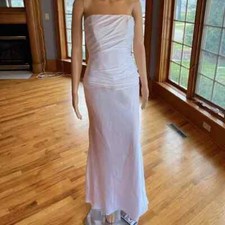 Alexia White Silky Satin Strapless Ruch Floor Wedding Gown Bridal Dress Size 8