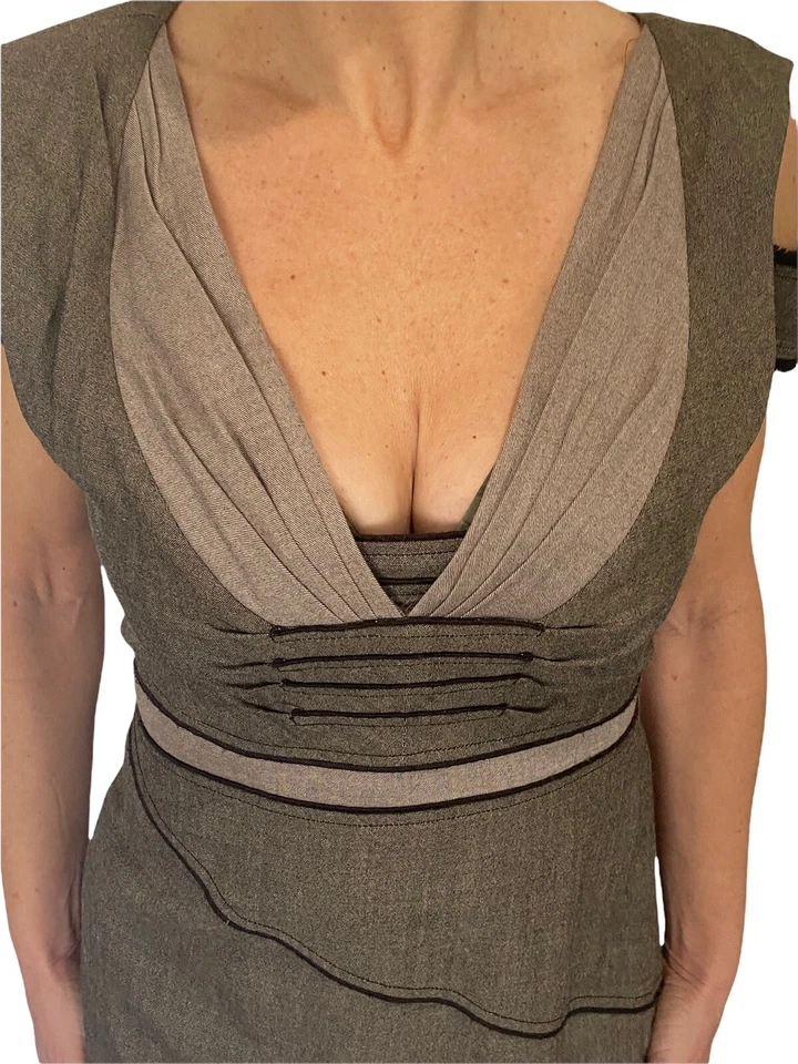 Vestido para mujer Zac Posen marrón lana hombro frío cuello en V midi talla 10 nuevo con etiquetas $1350 Foto 4 de 4