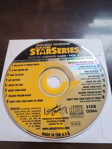 SC2138 JOHNNY CASH   IN SLEEVE  SOUND CHOICE KARAOKE CDG HARD TO FIND