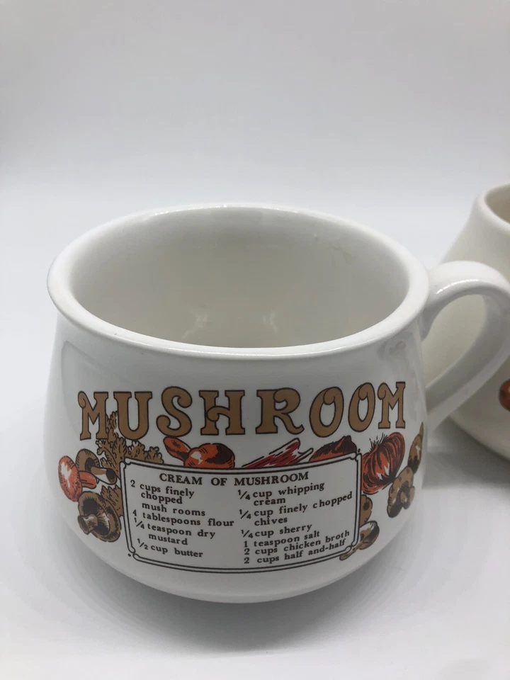 2 tazas vintage de sopa de crema de champiñones/setas Foto 3 de 4