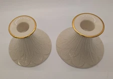 SET OF 2: Lenox Ceramic Greenfield Candlestick Holder 3.5" Tall Gold Candle