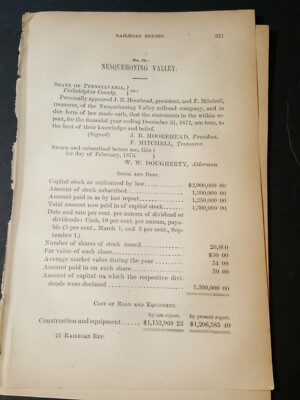 1873 train report NESQUEHONING VALLEY RAILROAD Tamanend Mauch Chunk JimThorpe PA