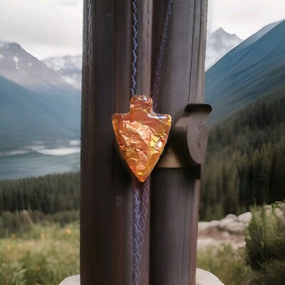 Vintage Bolo Tie Gold Arrowhead Shape Leather Cord