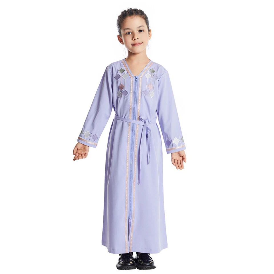 Modesto Musulmán Niños Niñas Vestido Largo Abaya Islámico Kaftan Abaya Niño Bata Árabe Foto 4 de 4