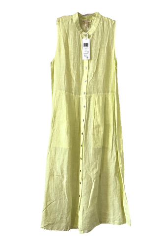 EILEEN FISHER Size XS 100% Organic Linen Mandarin Collar Midi Dress NWT Sheer