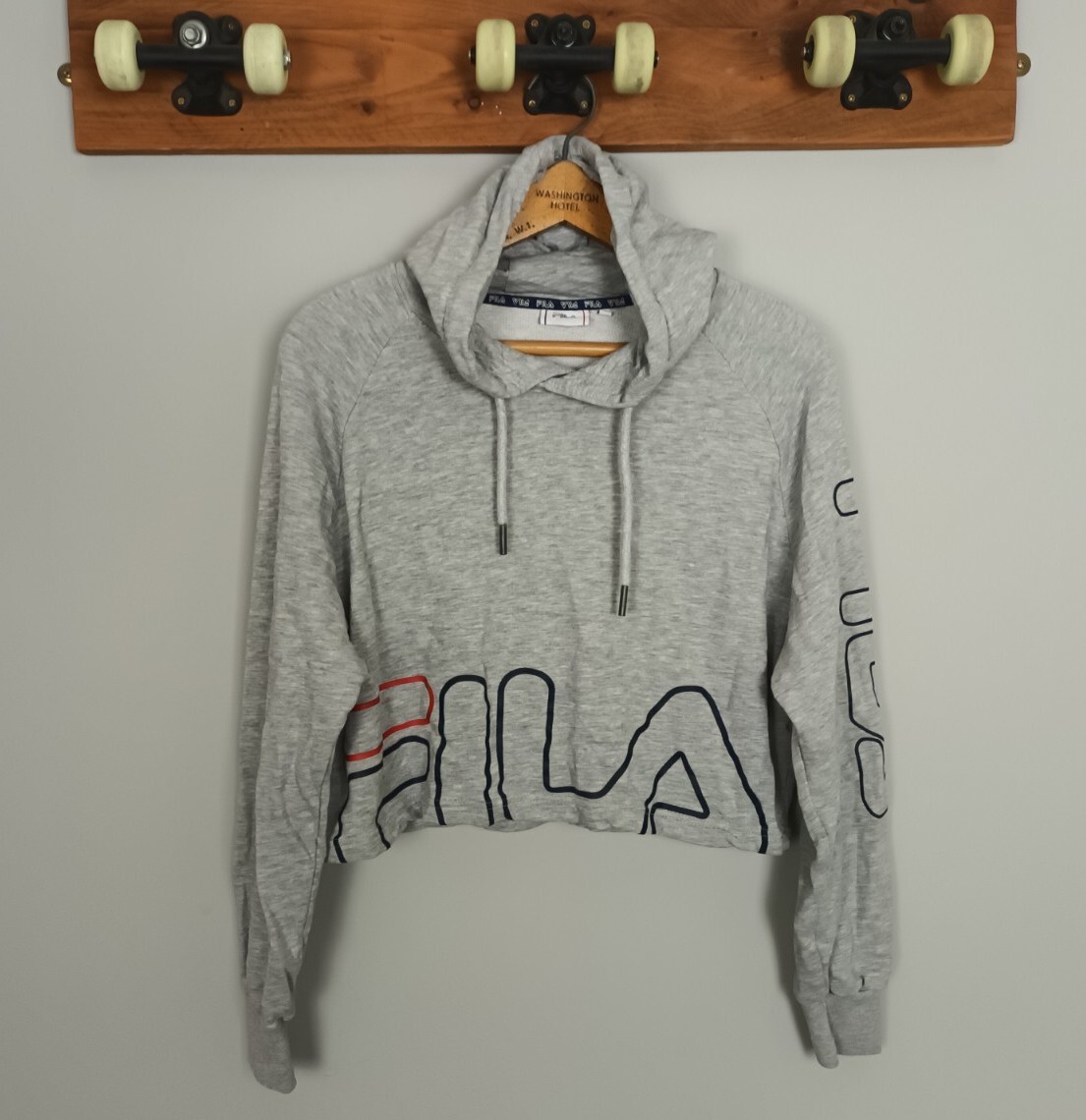 FELPA VINTAGE RETRÒ ANNI 80 BRILLANTE FILA GRIGIO CROP MAGLIONE FELPA SPORT