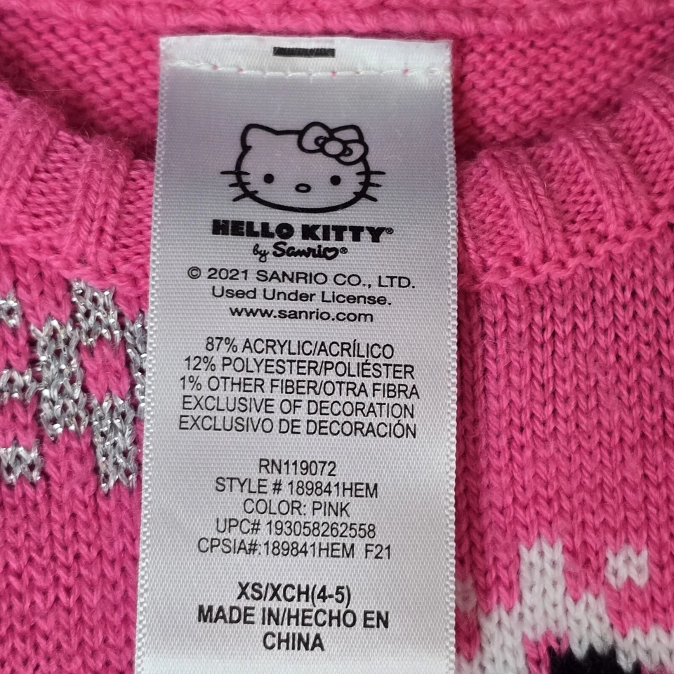 Vestido Hello Kitty Niñas XS 4-5 Rosa Blanco Suéter Vestido Informal Chica Kawaii Foto 3 de 4