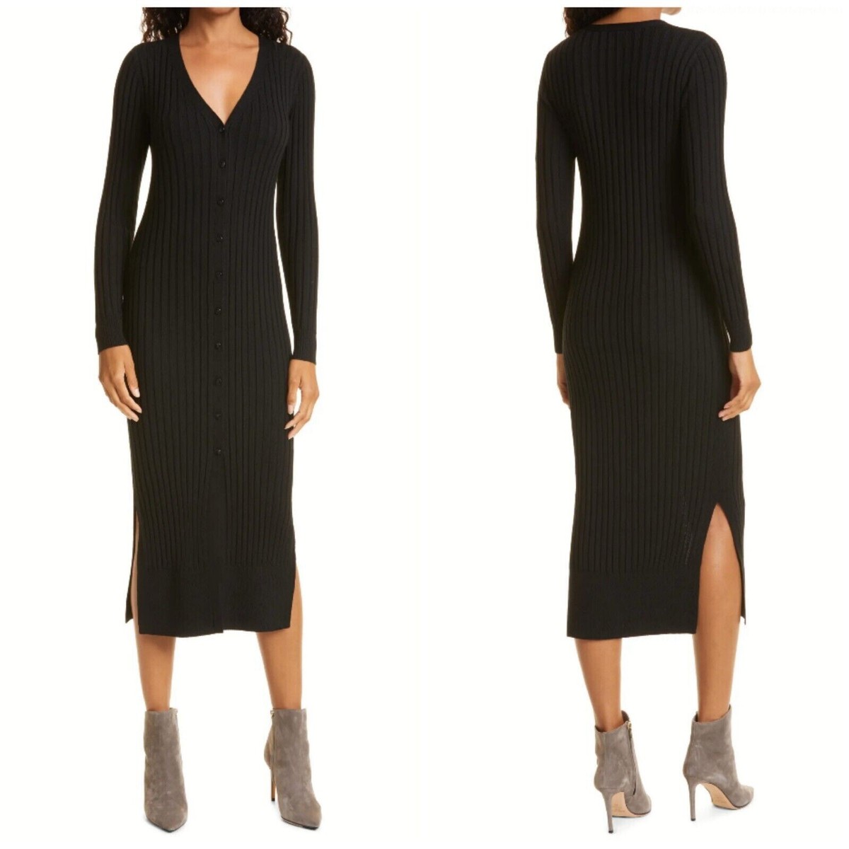 Club Monaco Ribbed Cardigan Button Down Ribbed Maxi Dress Black Size S $250  | eBay
