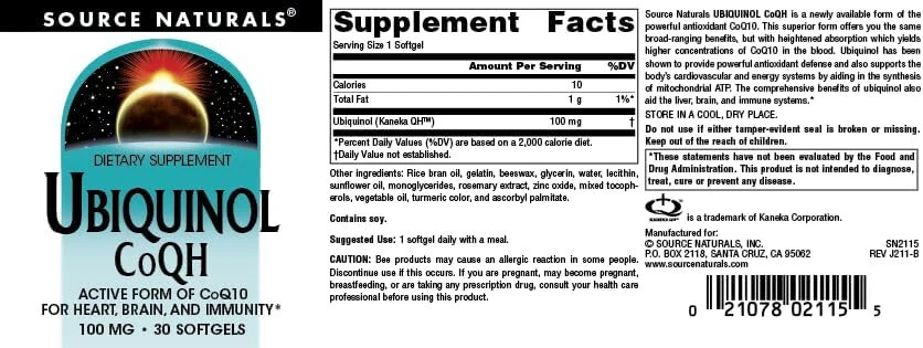 Source Naturals Ubiquinol CoQH - 100 mg, 30 cápsulas blandas exp. 04/2027 Foto 4 de 4