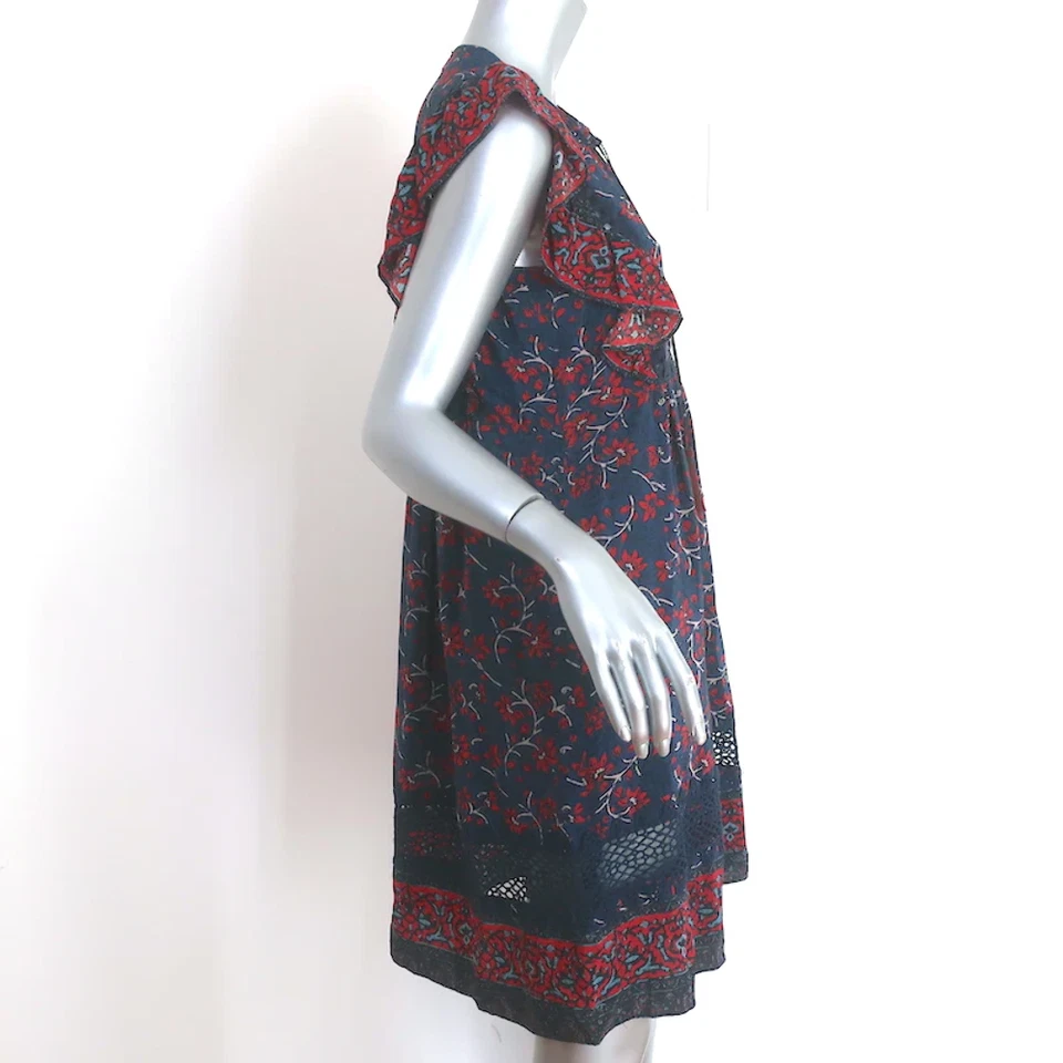 Mini Vestido SEA Borla Corbata Azul Marino Crochet Estampado Floral Seda Talla 6 Foto 4 de 4