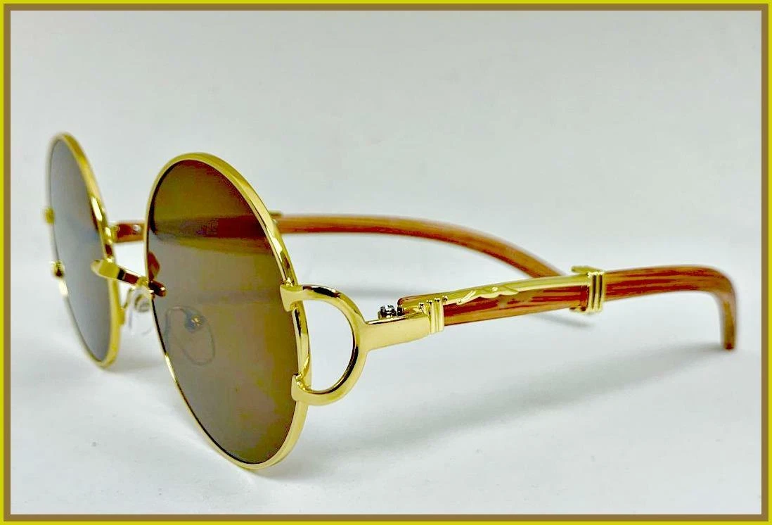 Vintage Gangster Style Sunglasses with Dark Brown Lens and Gold Frame-image