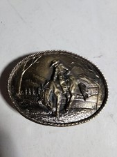 Bucking Bronco Cowboy Vintage Belt Buckle Brass Silver Tone H306 ,VGC.
