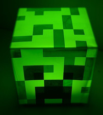 Mojang MINECRAFT CREEPER Head LIGHT Lamp Night Light 5" Cube Soft Rubber GUC 