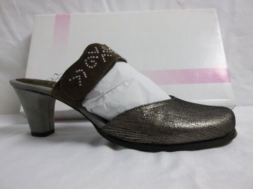 Helle Comfort EU 41 US 10 M Emerald Taupe Leather Mules Heels New Womens Shoes - Afbeelding 1 van 8