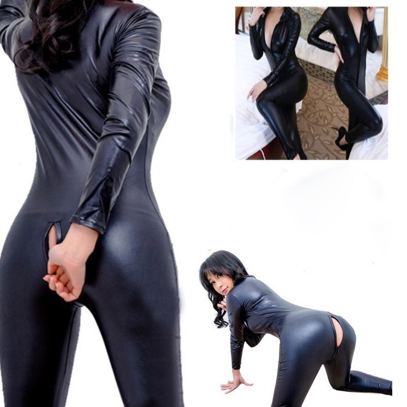 Body Donna PVC Pelle Wetlook Manica Lunga Cerniera Body Tuta - Foto 4