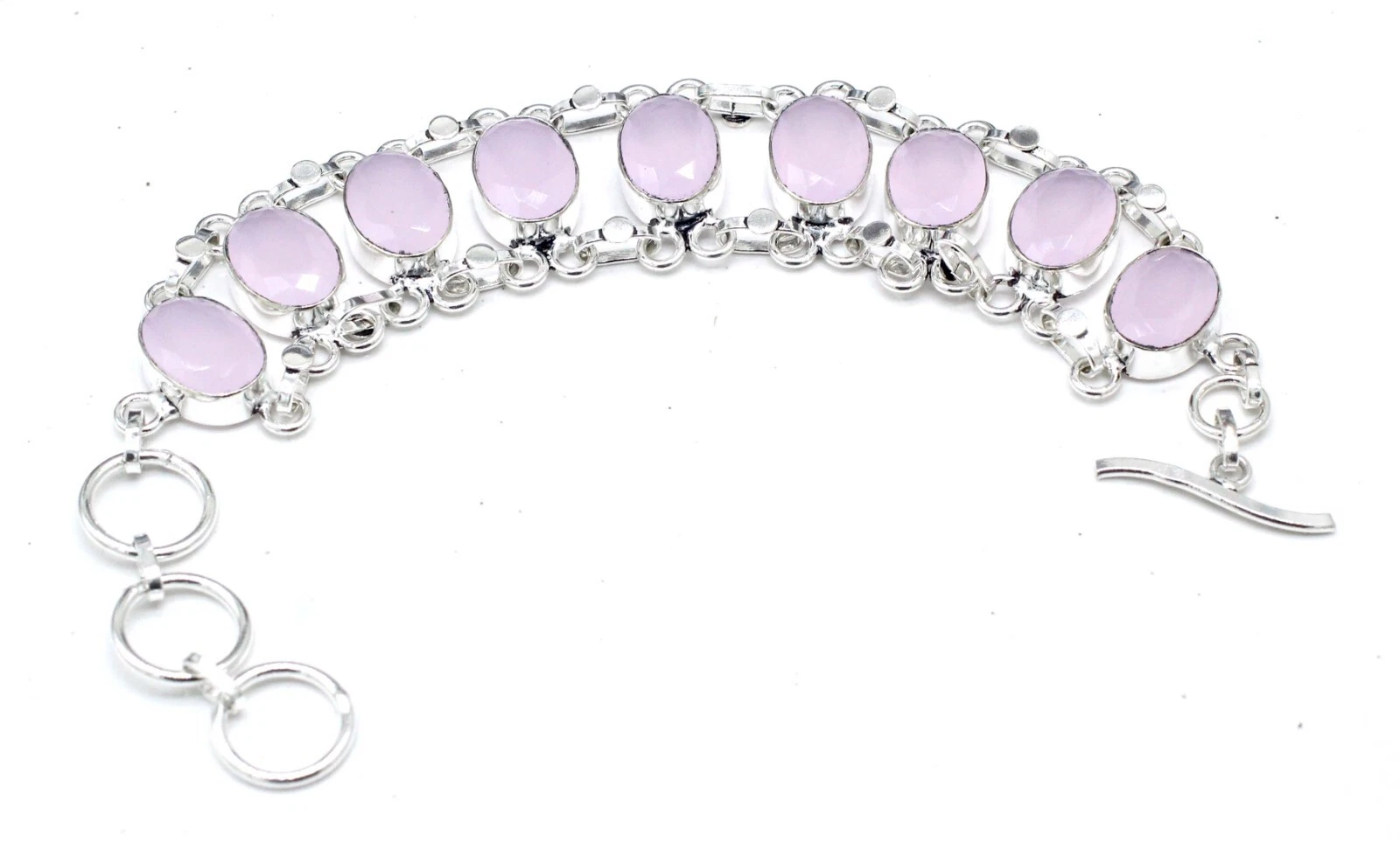 VALENTINO Bracciale gioielli fatti a mano argento sterling 925 quarzo rosa pietre preziose misura 7 8"