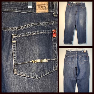 Ecko Unltd Jeans 36 Rhino Cut Baggy Fit Denim Y2K Hip Hop Streetwear Cotton