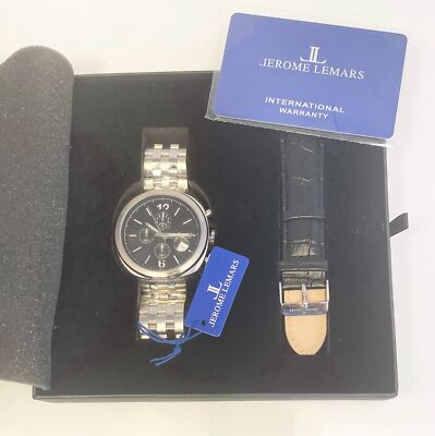 NOS Mens Jerome Lemars JL5555 Black Dial Chronograph Watch w/ Box & Tags