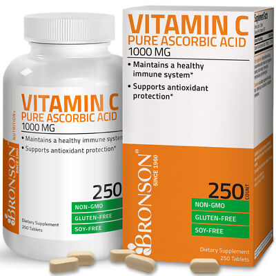 Vitamin C 1000 mg Premium Non-GMO Gluten Free Ascorbic Acid, 250 Tablets
